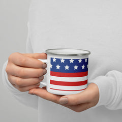 Patriotic Star and Stripe Printed 12oz Enamel Mug