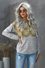 Women’s Floral Drawstring Half Snap Hoodie