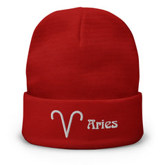 Aries Zodiac Embroidered Beanie - Astrology-Inspired