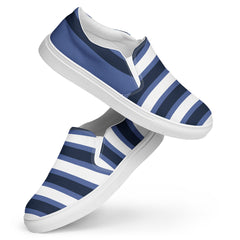 Men’s Blue and White Waves Slip-On Canvas Shoes - Handmade