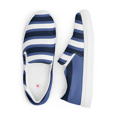 Men’s Blue and White Waves Slip-On Canvas Shoes - Handmade
