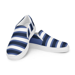 Men’s Blue and White Waves Slip-On Canvas Shoes - Handmade