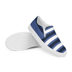 Men’s Blue and White Waves Slip-On Canvas Shoes - Handmade