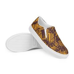 Brown Abstract Pattern Men’s Slip-On Canvas Shoes