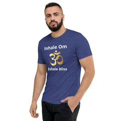 Short sleeve t-shirt - inspiring slogan: Inhale Om, Exhale Bliss