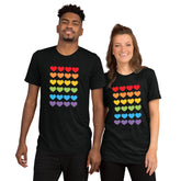Unisex Tri-Blend T-Shirt with Pride Colors Mini Hearts Graphic