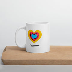 Valentine’s Day: Ceramic Coffee Mug with Colorful Heart Design