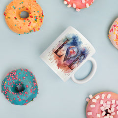 Watercolor LOVE Ceramic Mug – Heart & Feather Design