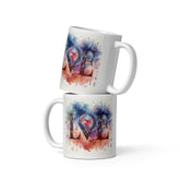 Watercolor LOVE Ceramic Mug – Heart & Feather Design