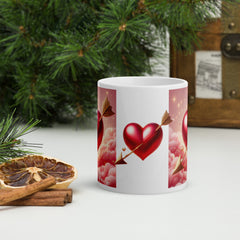 Cupid’s Heart Ceramic Mug – Romantic Arrow & Cloud Design