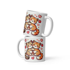 Hugging Cats Ceramic Mug – Cute Cartoon Kitty Design with Hearts