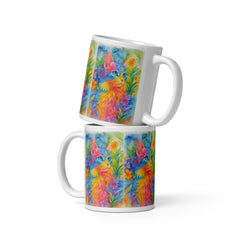 Watercolor Cat Ceramic Mug Artistic Floral Design