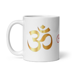 White Ceramic 11oz Mug with Gold Om Symbol