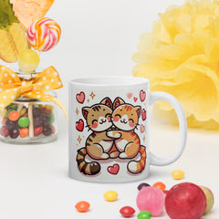 Hugging Cats Ceramic Mug – Cute Cartoon Kitty Design with Hearts