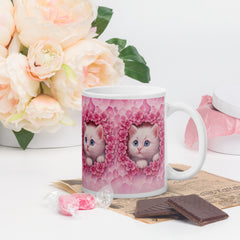 Pink Purrfection – Floral Kitten Mug