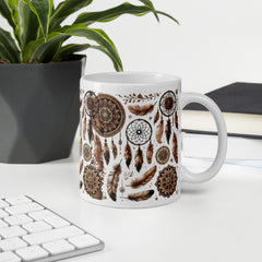 Rustic Dreamcatcher Ceramic Mug – Mandala & Feather Design