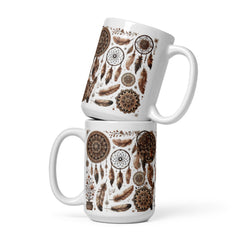 Rustic Dreamcatcher Ceramic Mug – Mandala & Feather Design