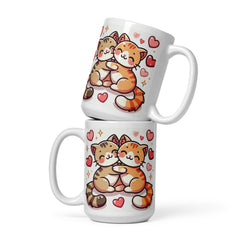 Hugging Cats Ceramic Mug – Cute Cartoon Kitty Design with Hearts