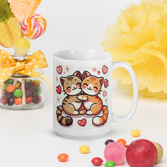 Hugging Cats Ceramic Mug – Cute Cartoon Kitty Design with Hearts