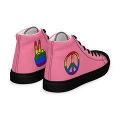 Tickle Me Pink Women’s High Top Canvas Shoes with Rainbow Peace Design