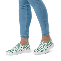 Women’s Lightweight Green Athletic Shoes - with Geometric Squares Design