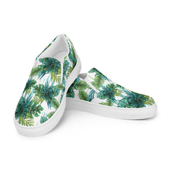 Green Flower Pattern Women’s Slip-On Canvas Shoes