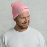 La La La Love Embroidered Beanie-100 Percent Turbo Acrylic and Hand Washable