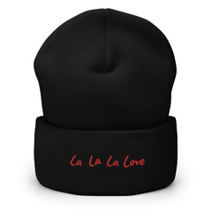 La La La Love Embroidered Beanie-100 Percent Turbo Acrylic and Hand Washable