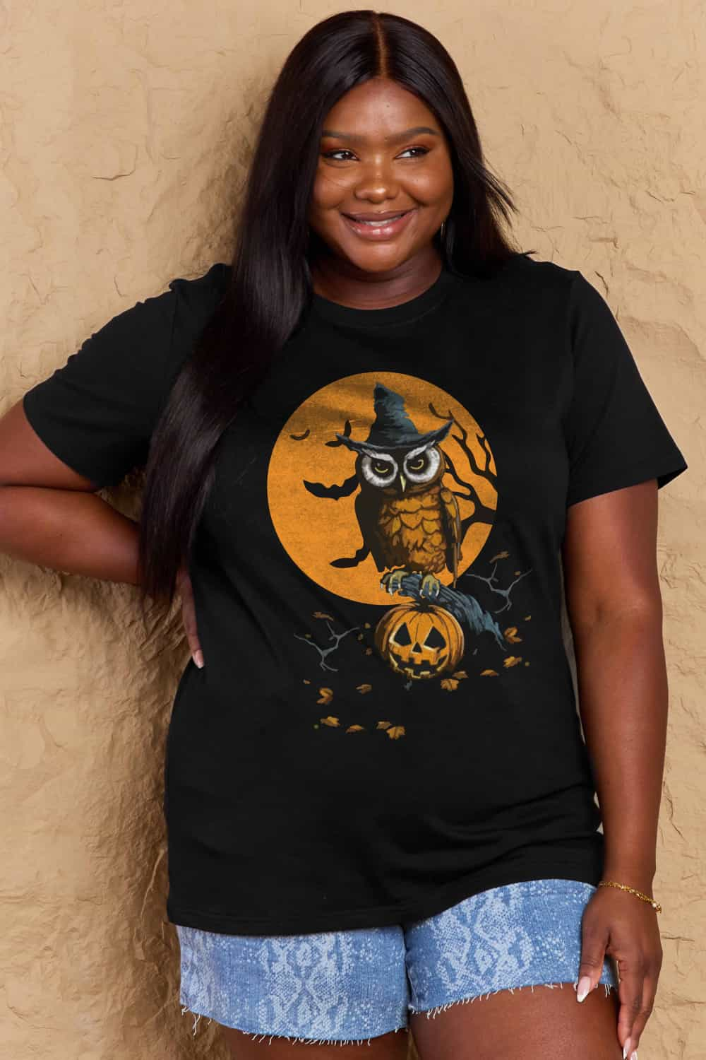 Full Size Holloween Theme Graphic Cotton T-Shirt