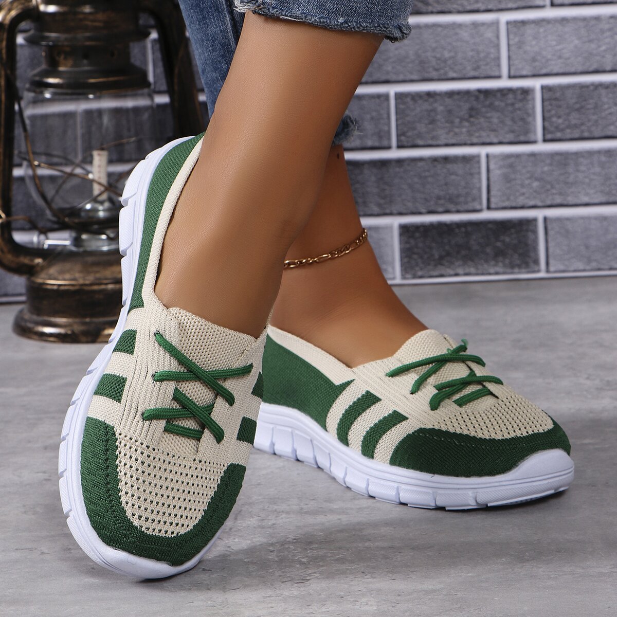 Women's Mesh Contrast Flat Slip-Ons