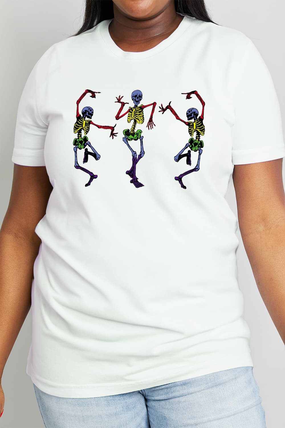 Women’s Casual Cotton T-Shirt - Dancing Skeleton Graphic