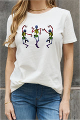 Women’s Casual Cotton T-Shirt - Dancing Skeleton Graphic