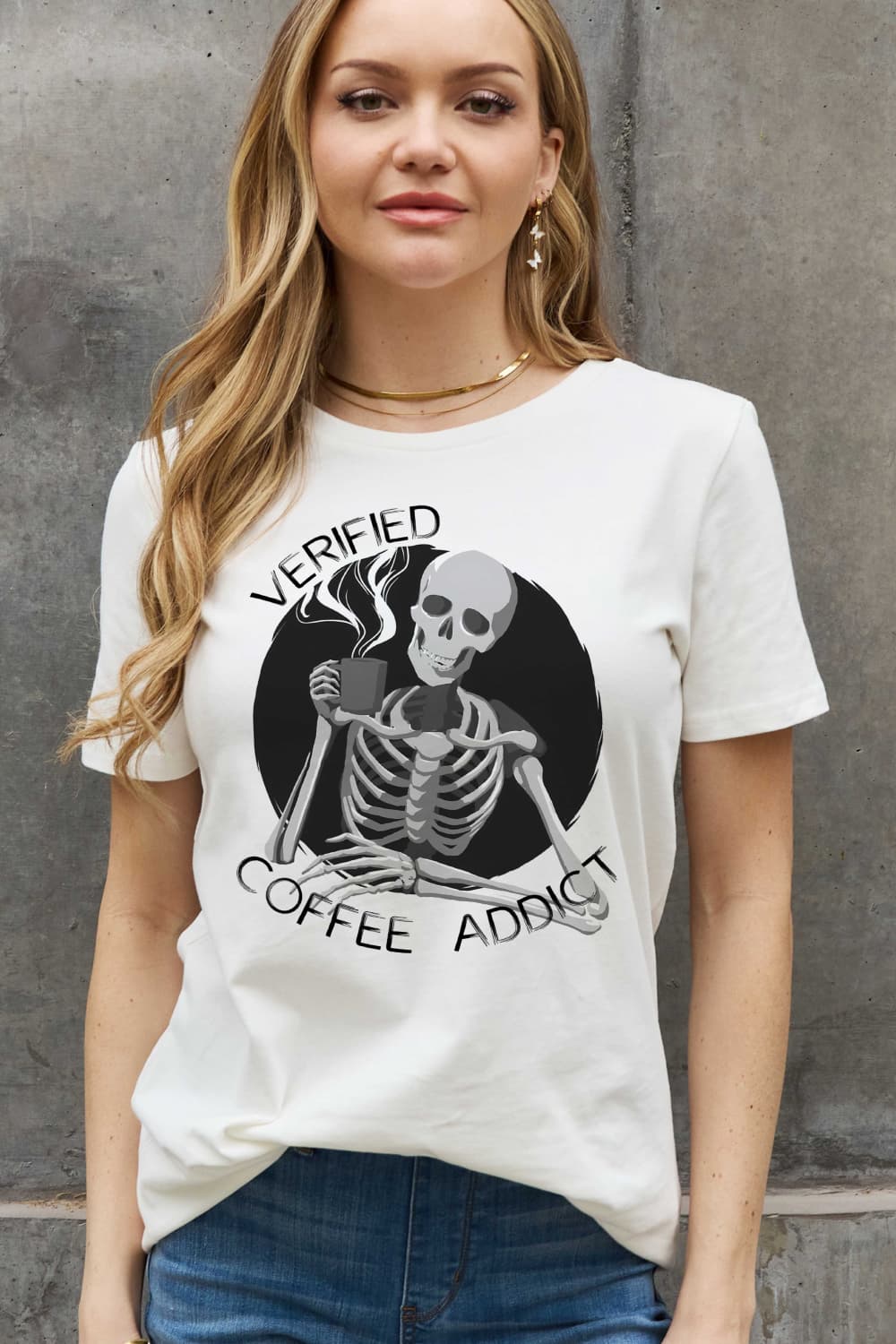 Full Size Verified Coffee Addict Graphic Cotton Tee