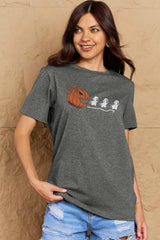 Full Size Jack-O'-Lantern Chasing Ghosts Graphic Cotton T-Shirt