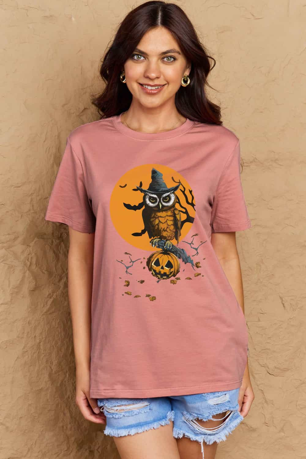 Full Size Holloween Theme Graphic Cotton T-Shirt