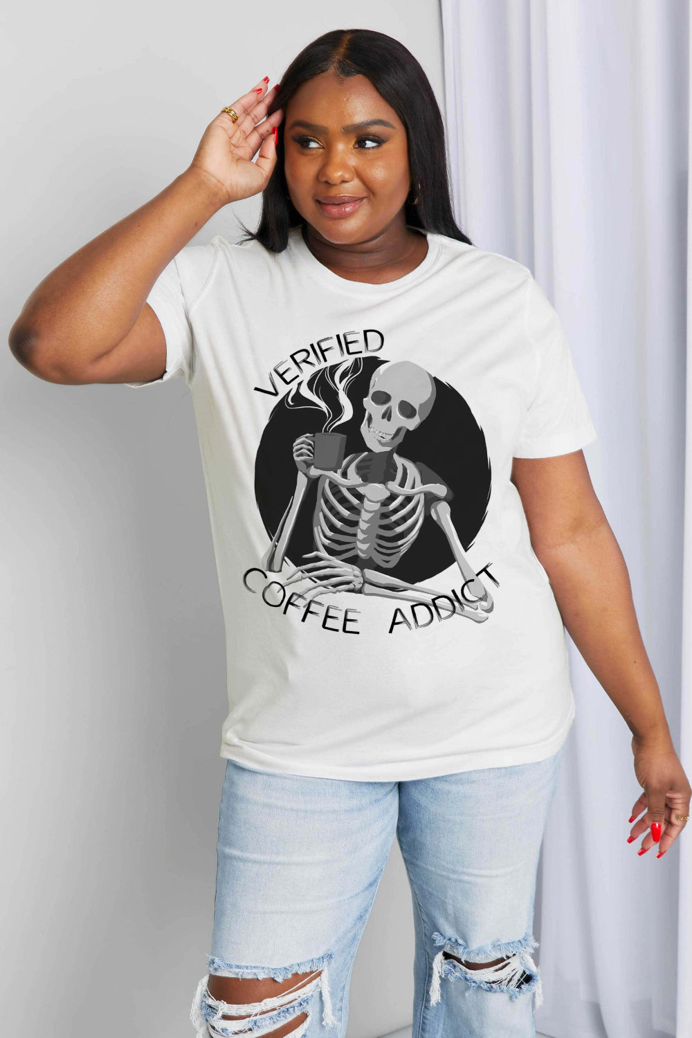 Full Size Verified Coffee Addict Graphic Cotton Tee