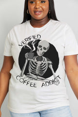 Full Size Verified Coffee Addict Graphic Cotton Tee