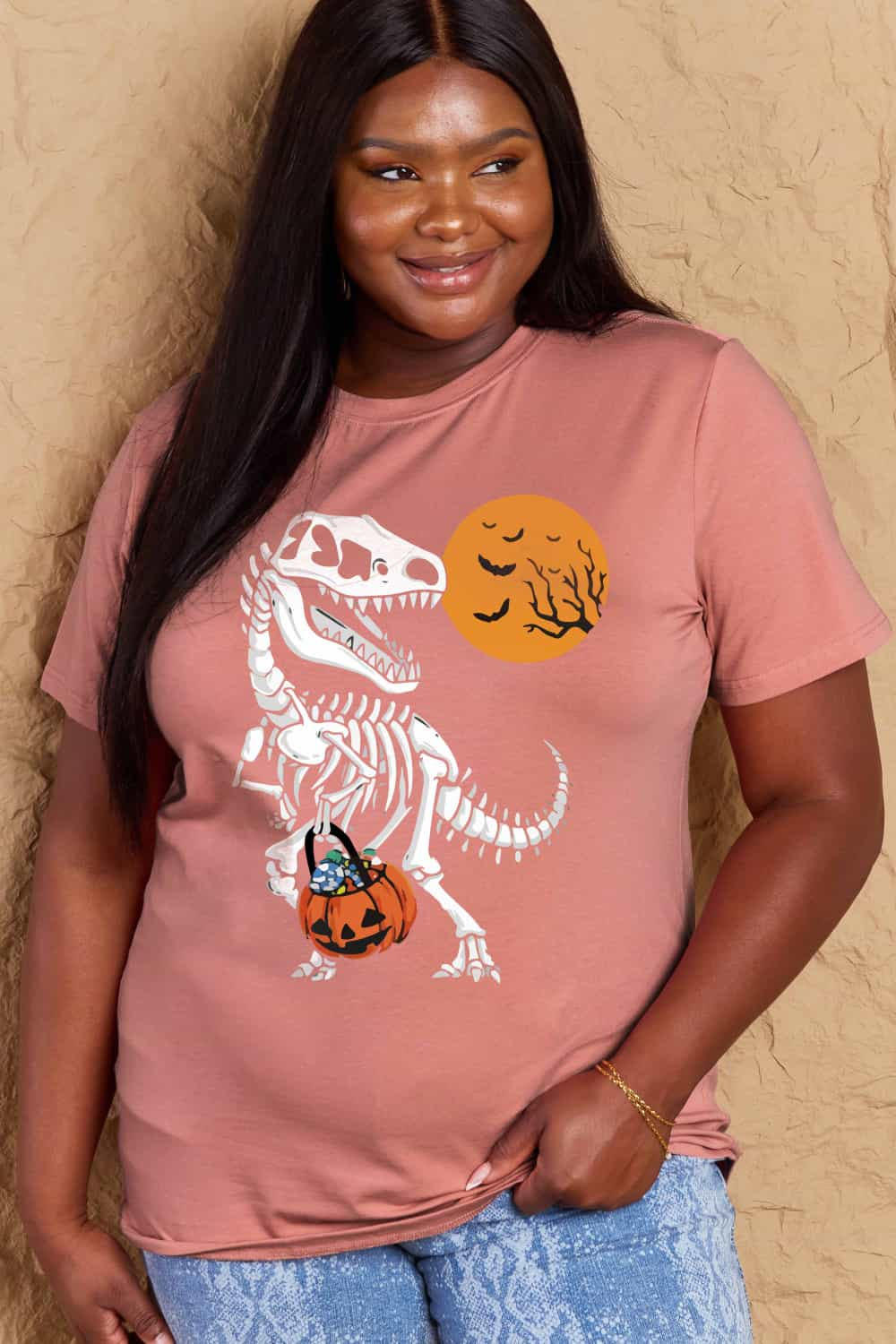 Full Size Women’s Casual Cotton T-Shirt - Dinosaur Skeleton