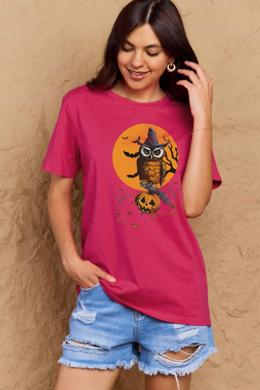 Full Size Holloween Theme Graphic Cotton T-Shirt