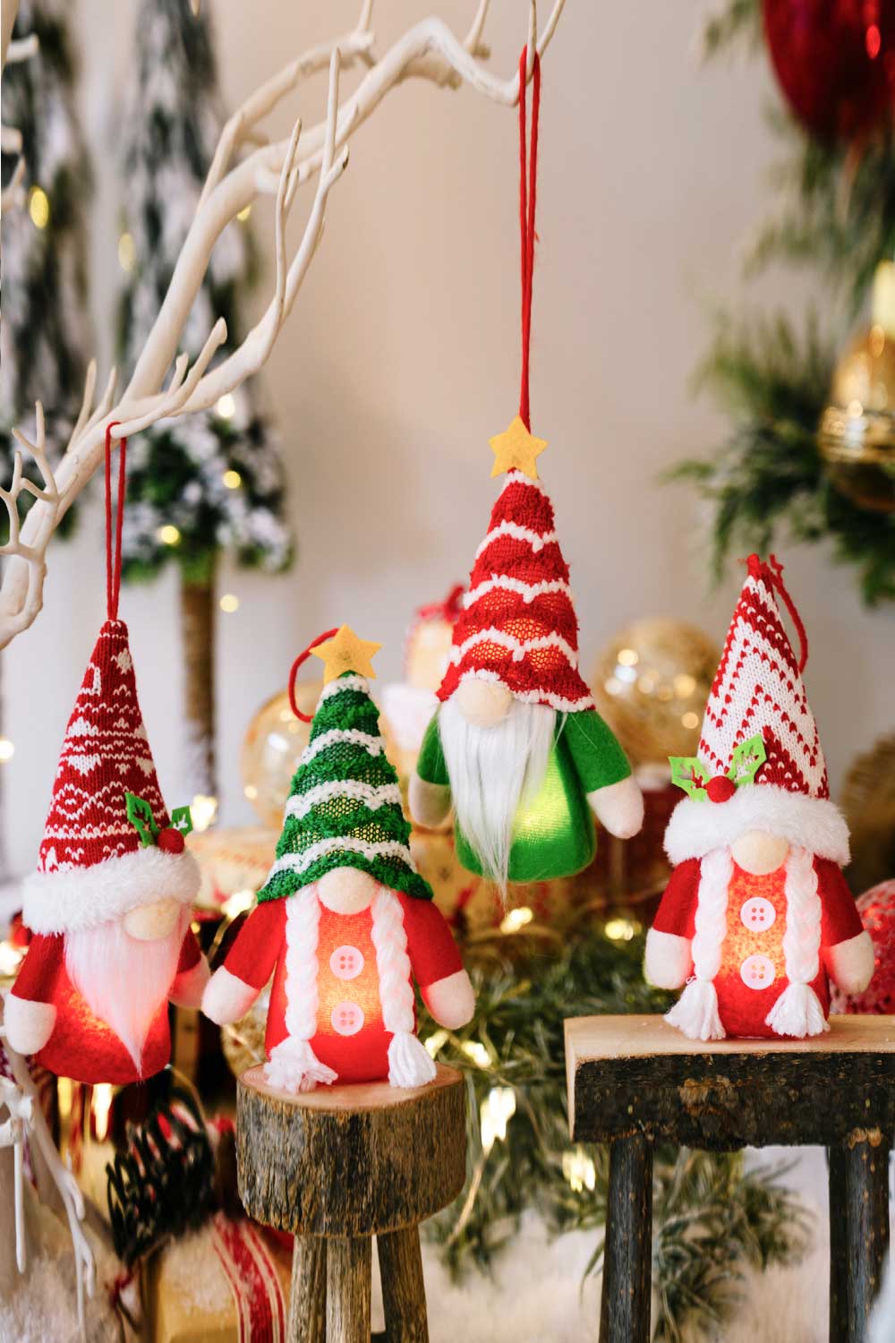 4-Pack Christmas Light-Up Faceless Gnome Hanging Widgets