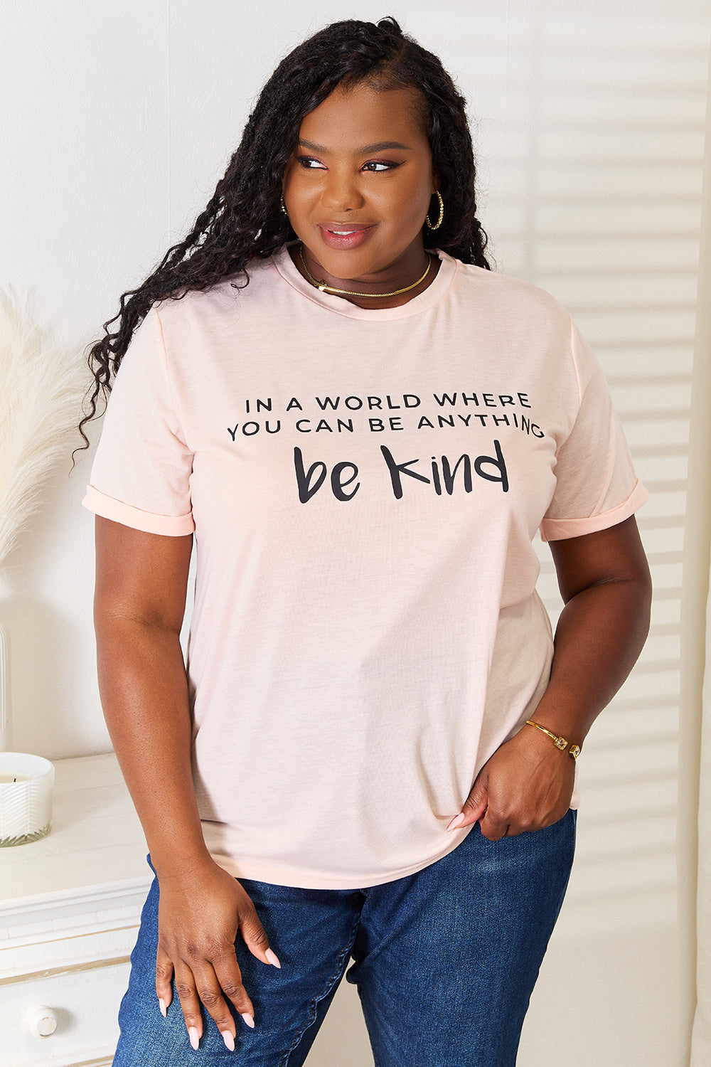 Simply Love Be Kind Slogan Graphic Cuffed T-Shirt