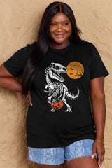 Full Size Women’s Casual Cotton T-Shirt - Dinosaur Skeleton