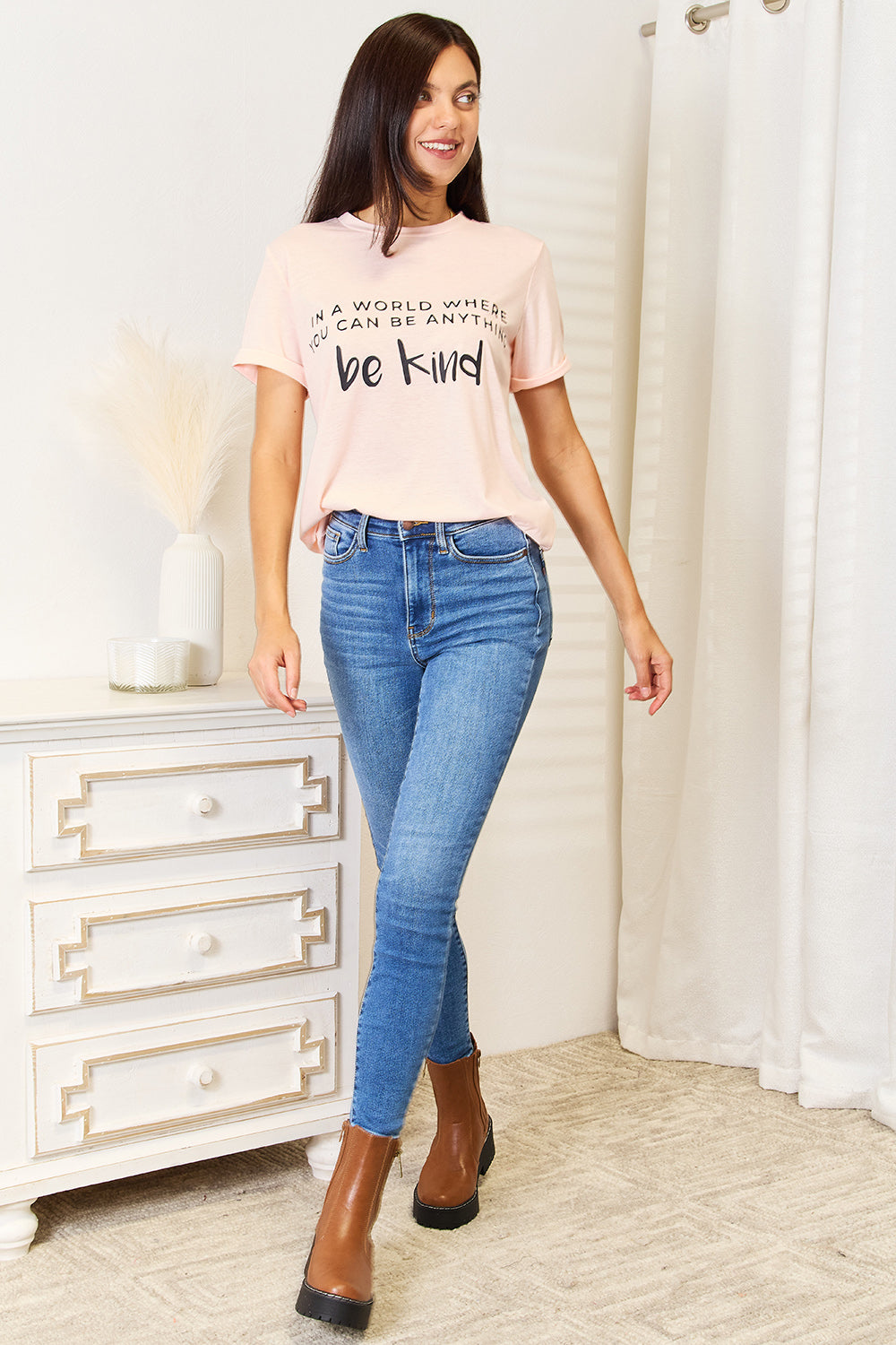 Simply Love Be Kind Slogan Graphic Cuffed T-Shirt