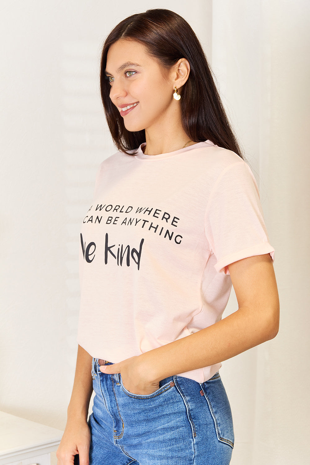 Simply Love Be Kind Slogan Graphic Cuffed T-Shirt