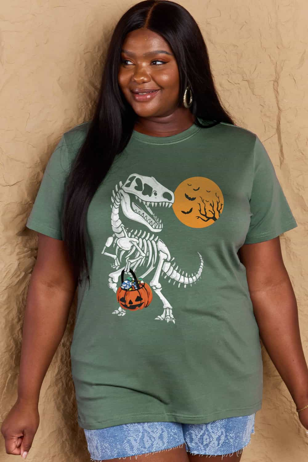 Full Size Women’s Casual Cotton T-Shirt - Dinosaur Skeleton