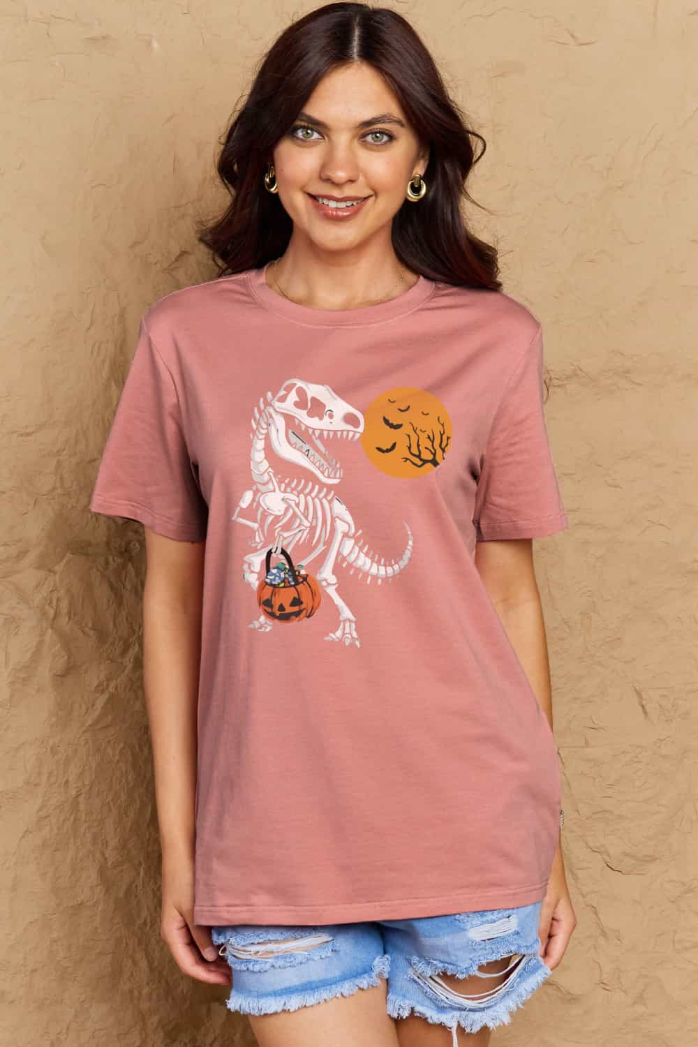 Full Size Women’s Casual Cotton T-Shirt - Dinosaur Skeleton