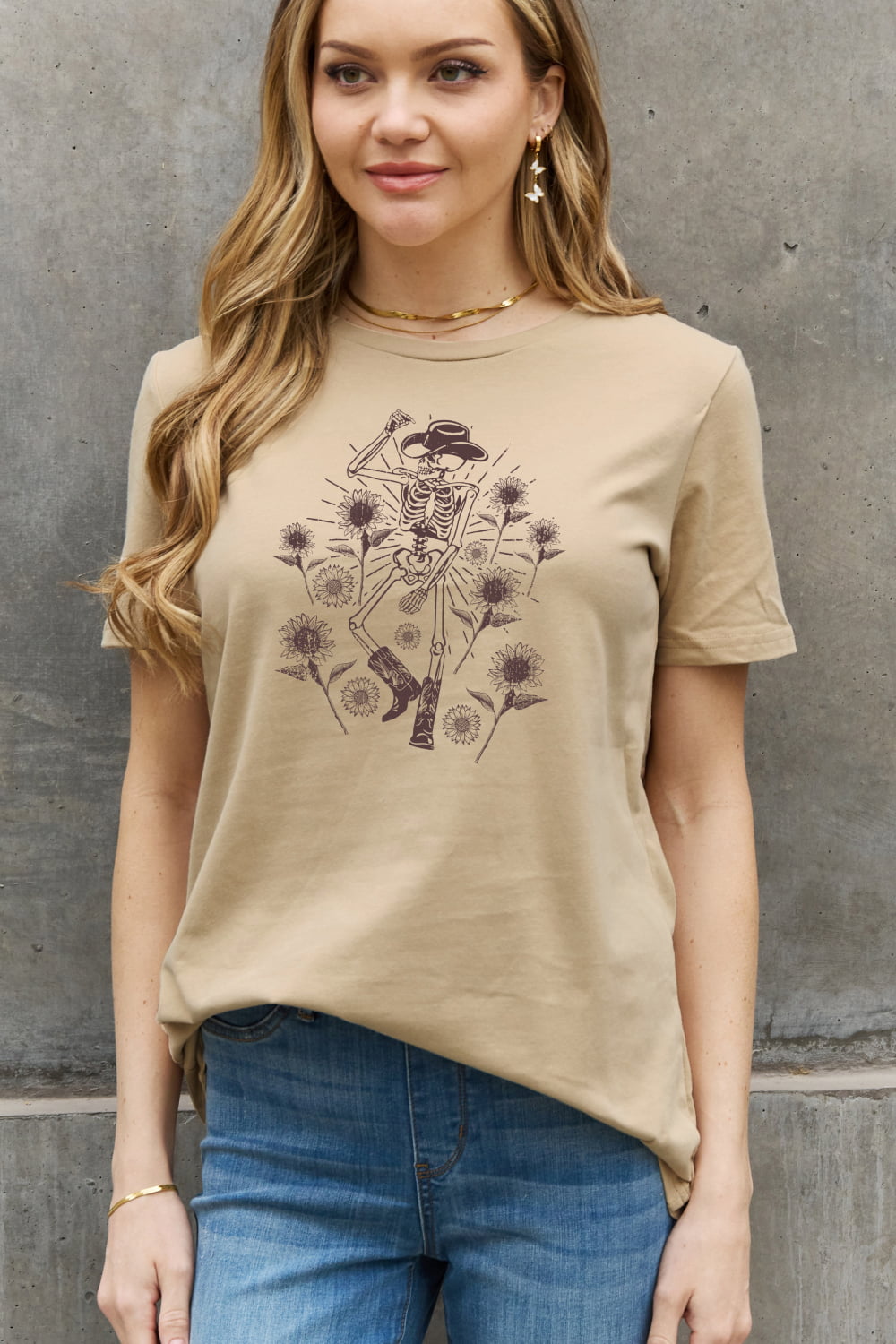 Full Size Skeleton Graphic Cotton Tee