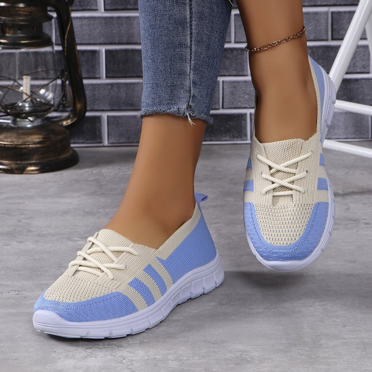 Women's Mesh Contrast Flat Slip-Ons