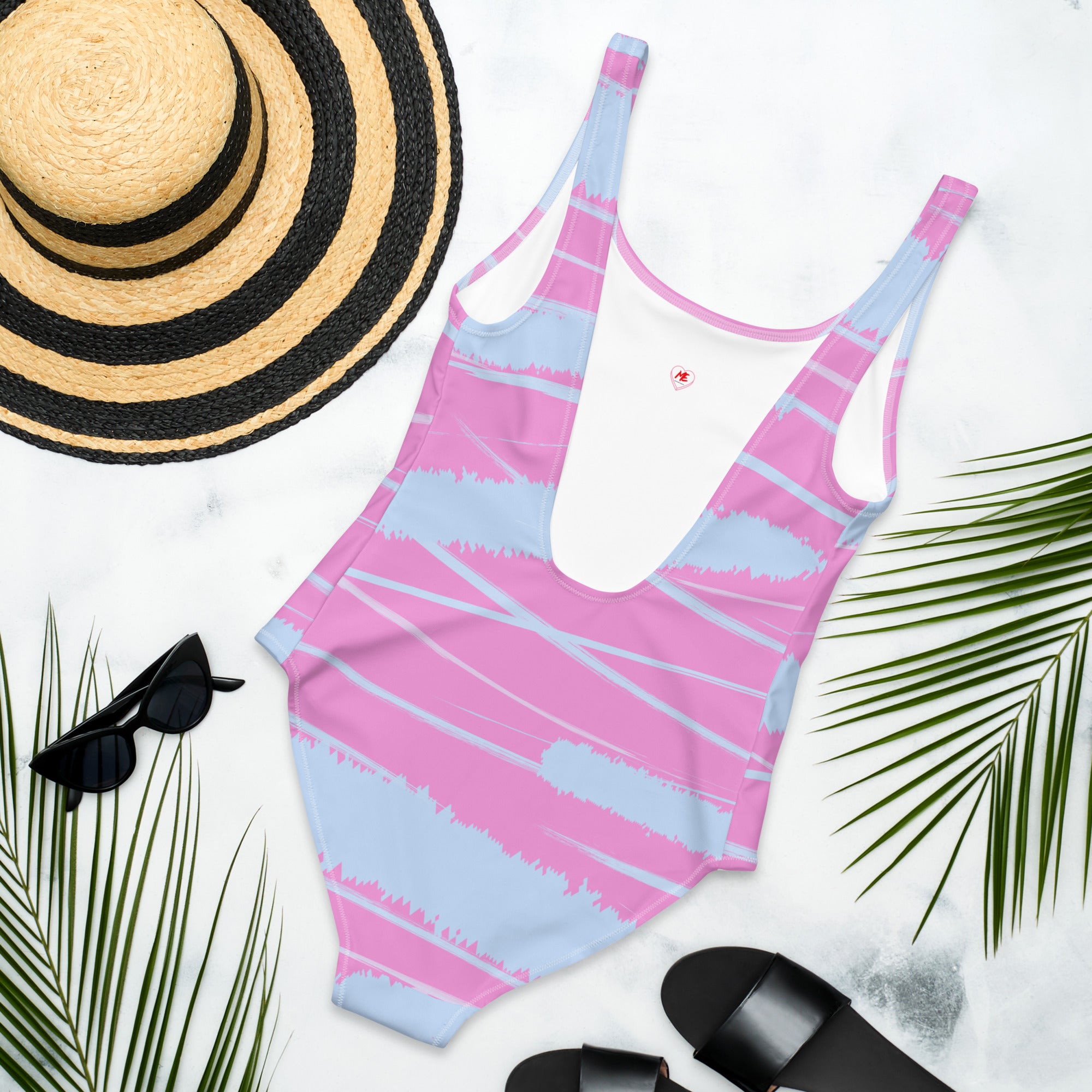 Abstract Lavender Pattern One-Piece Swimsuit with Cheeky Fit