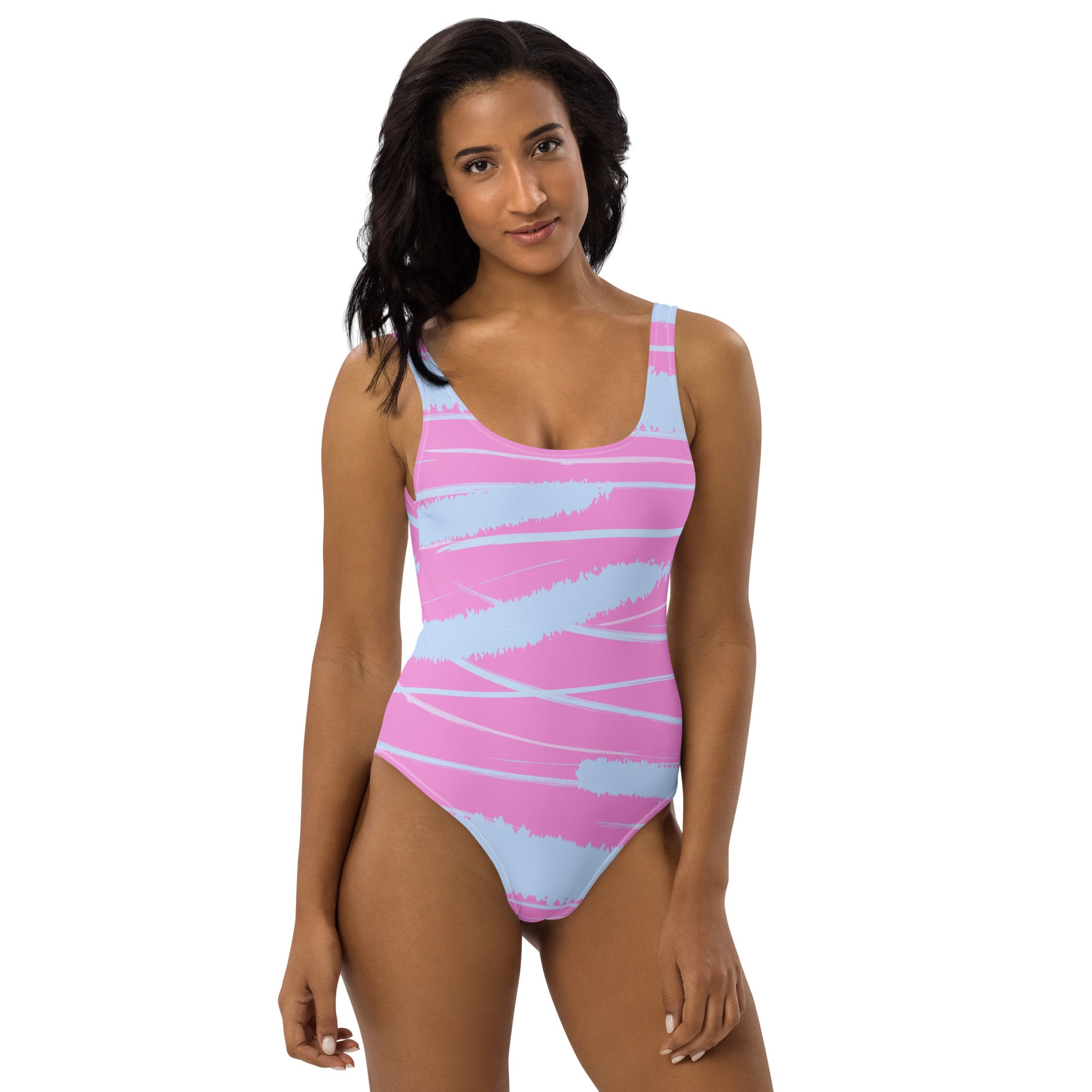 Abstract Lavender Pattern One-Piece Swimsuit with Cheeky Fit